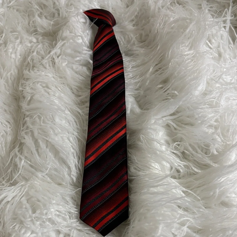 Red and Black Striped boys clip on tie